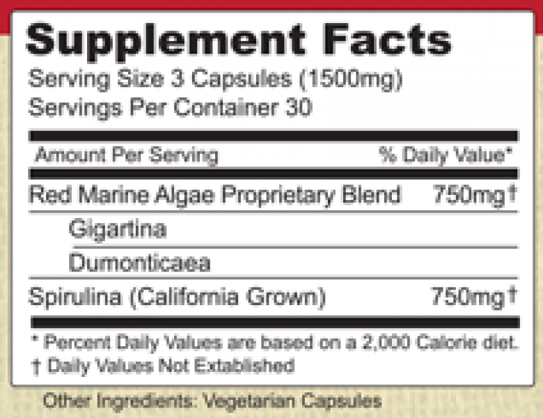 Pure Planet Red Marine Algae Plus - 90 Capsules Supplement Facts