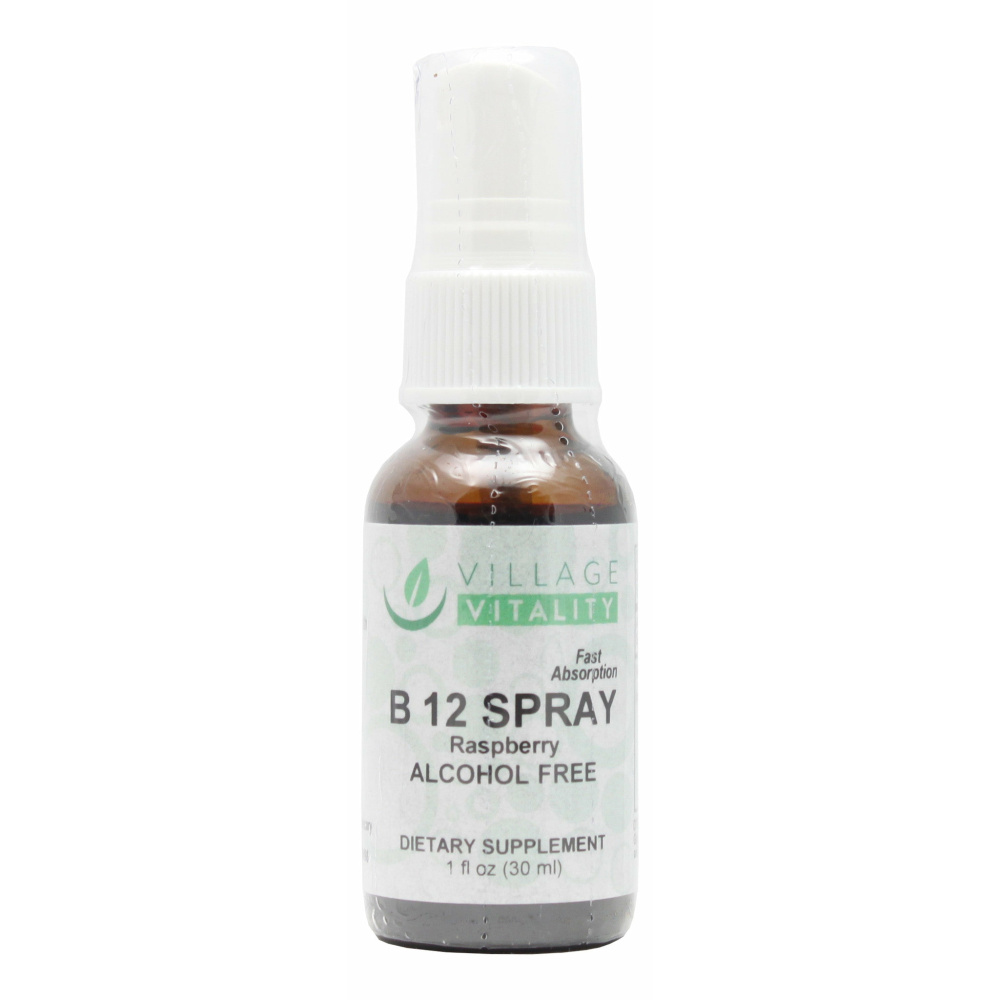 B12 Spray Liquid Raspberry Spray- Alcohol Free- 1 oz- Front