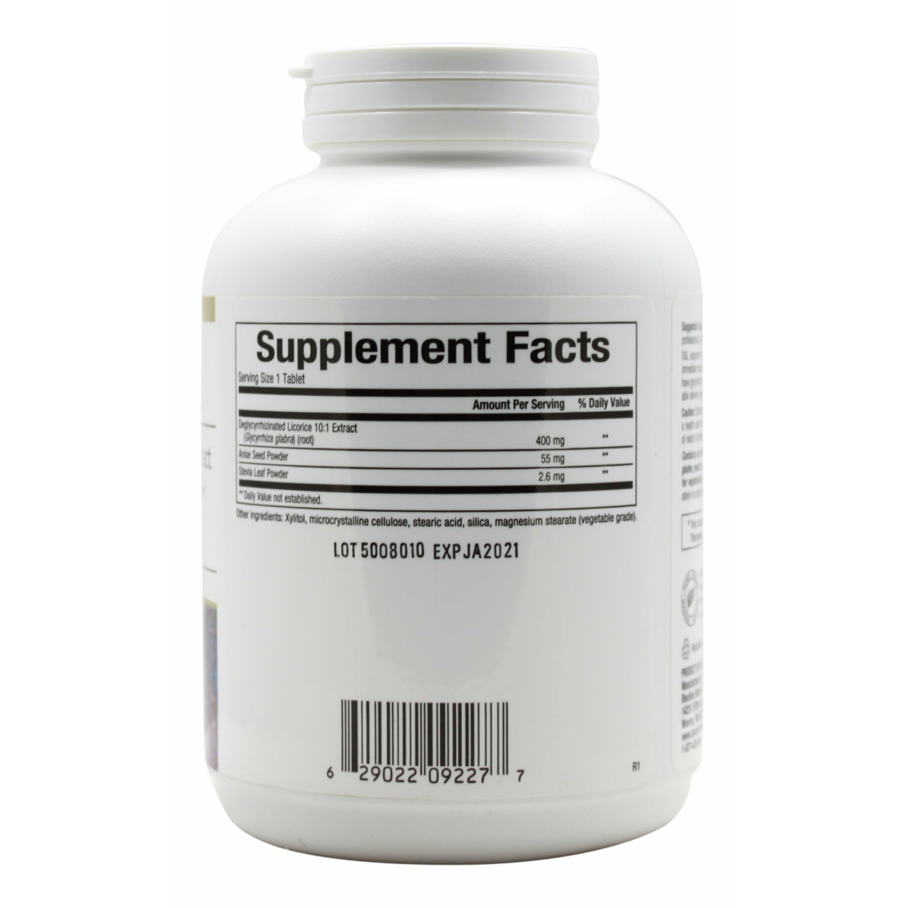 DGL 400 mg - 180 Chewable Tablets Supplement Facts