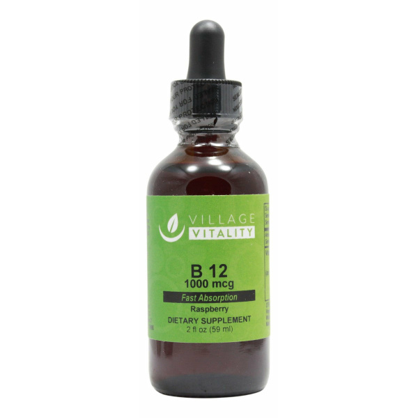 B12 1,000 mcg Liquid Raspberry- 2 oz- Front