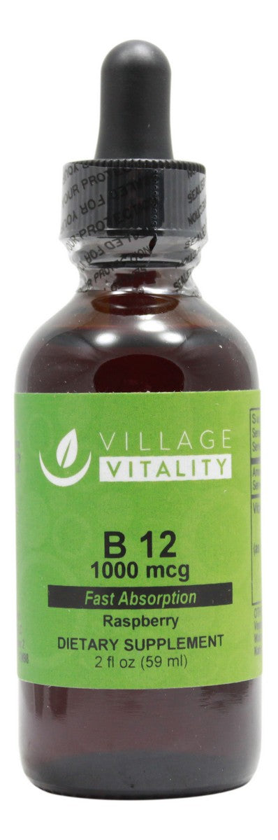 B12 1,000 mcg Liquid Raspberry- 2 oz- Front