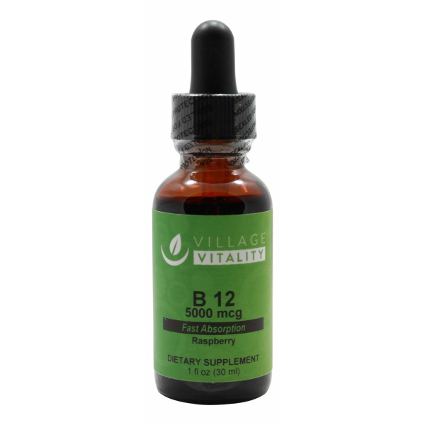 B12 5000 mcg Liquid Raspberry- 1 oz- Front