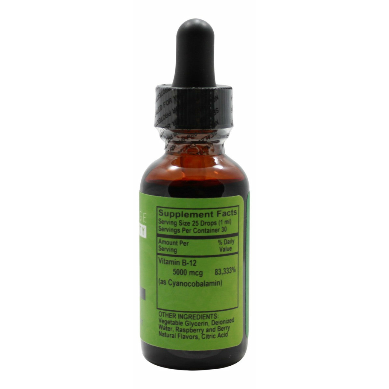 B12 5000 mcg Liquid Raspberry- 1 oz- Supplement Facts