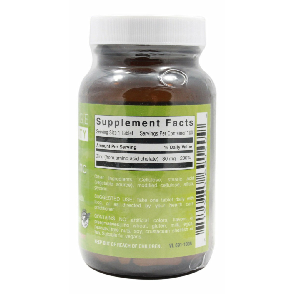 Chelated Zinc 30 mg - 100 Tablets - Supplement facts
