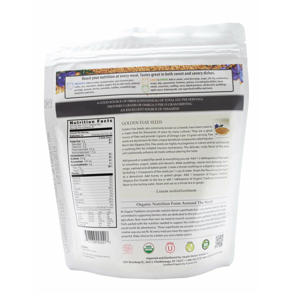 Golden Flax Seeds - 16 oz - Supplement Facts