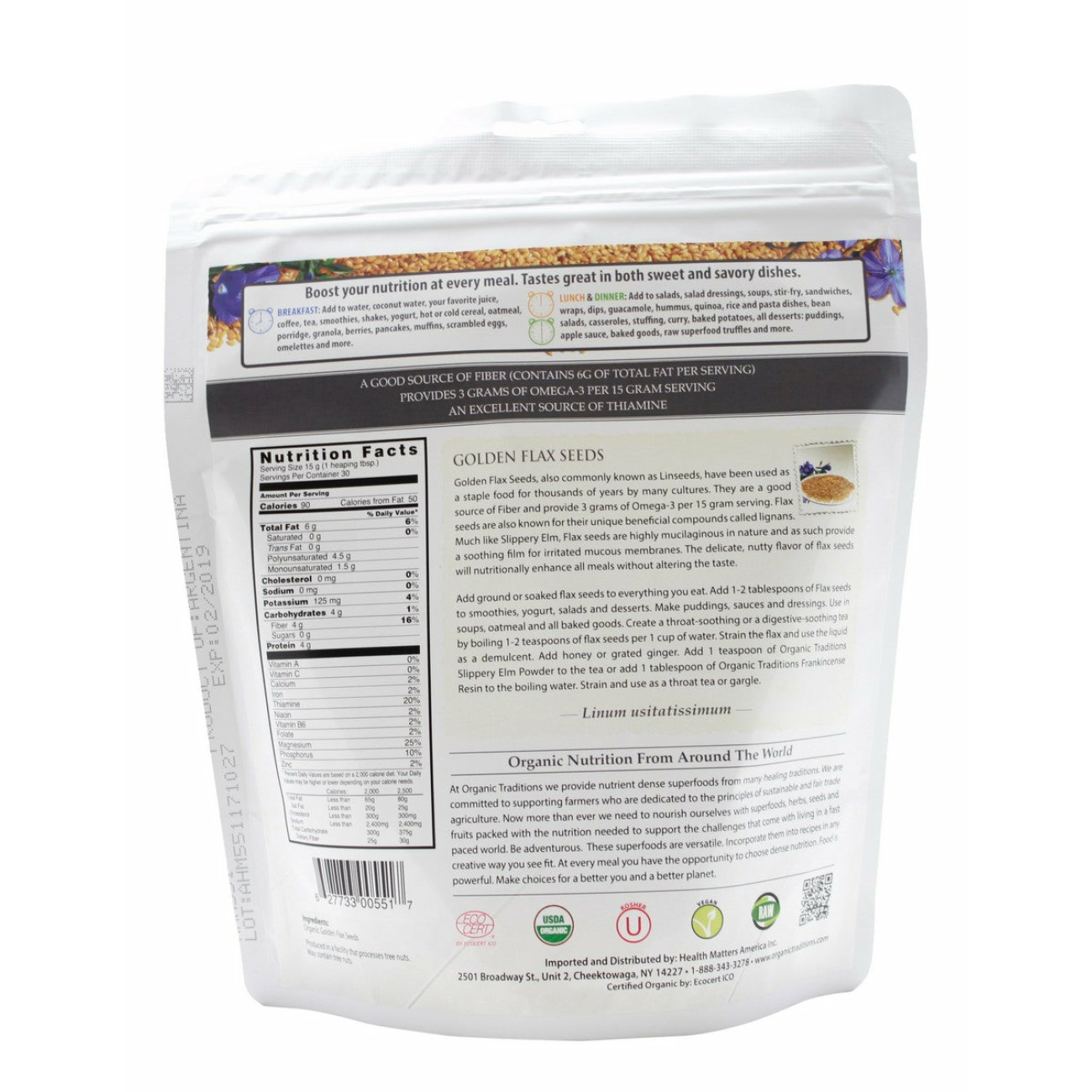 Golden Flax Seeds - 16 oz - Supplement Facts