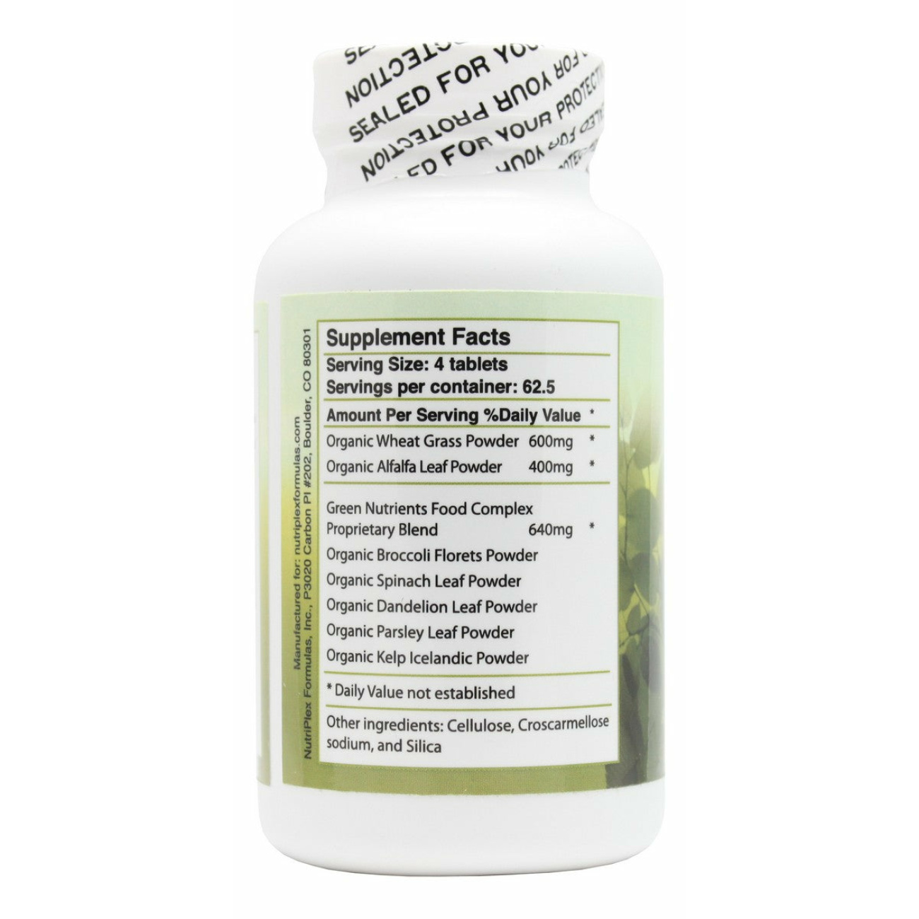 Green Nutrients - 250 Tablets - Supplement Facts