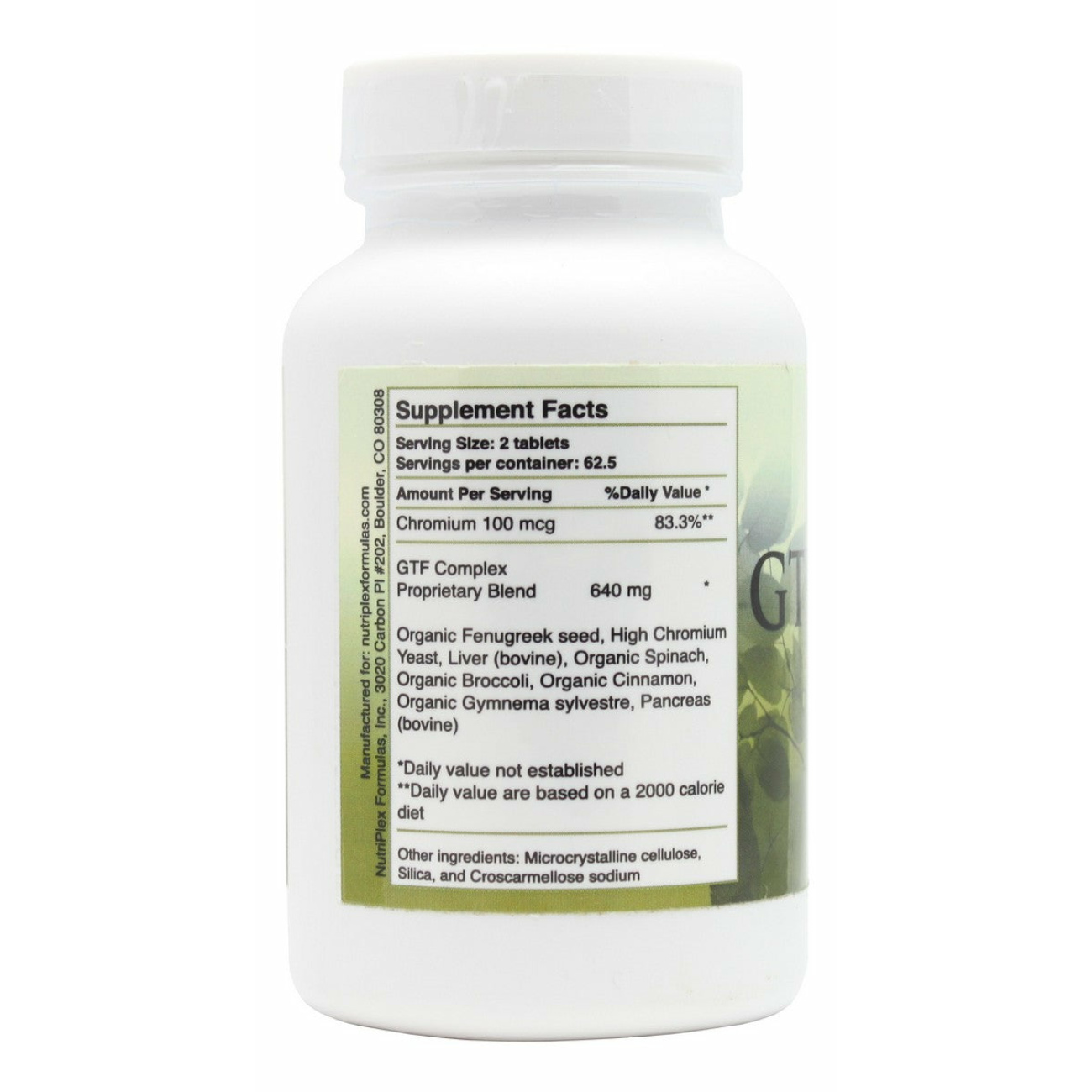 GTF Complex - 125 Tablets - Supplement Facts