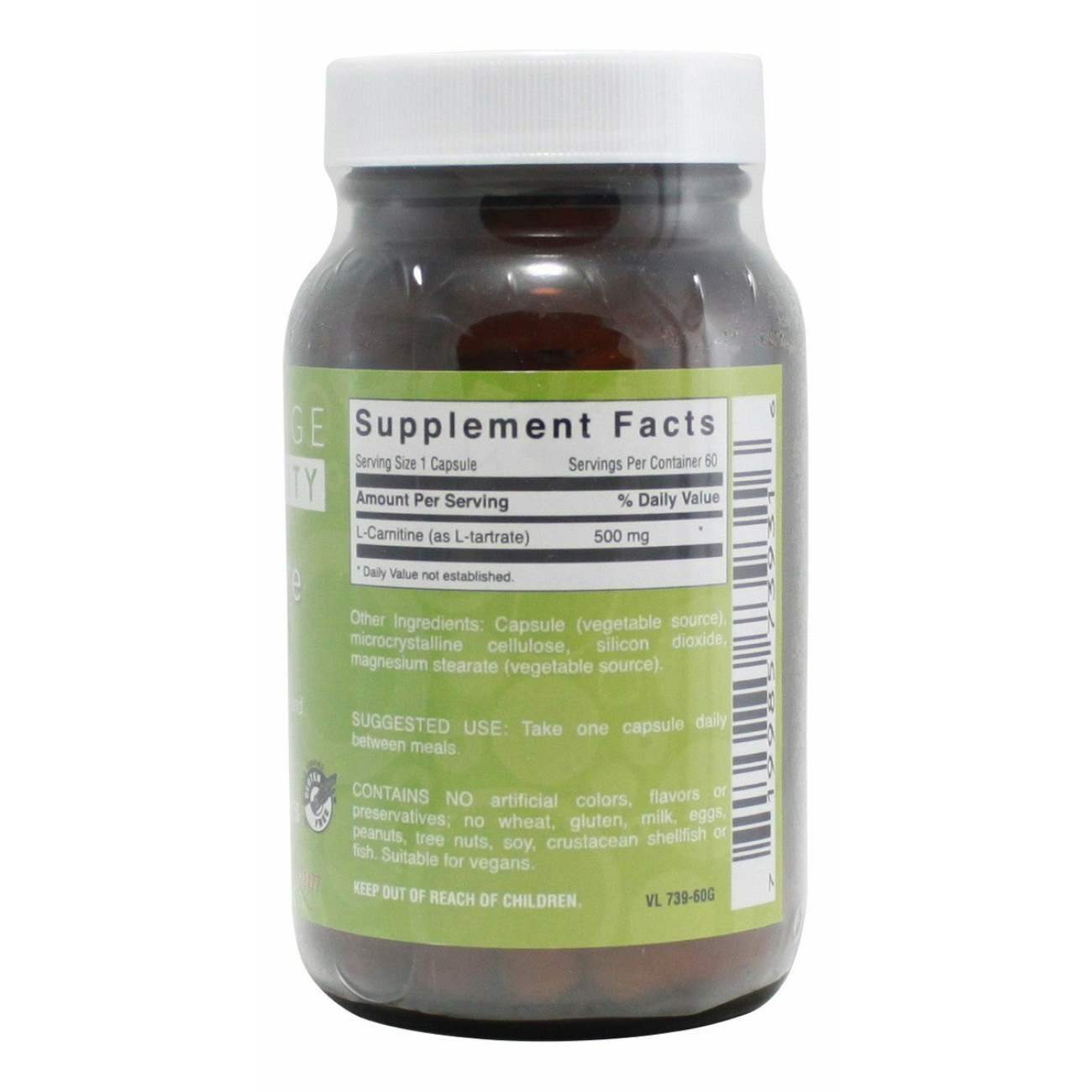L-Carnitine 500 mg - 60 Capsules - Supplement Facts