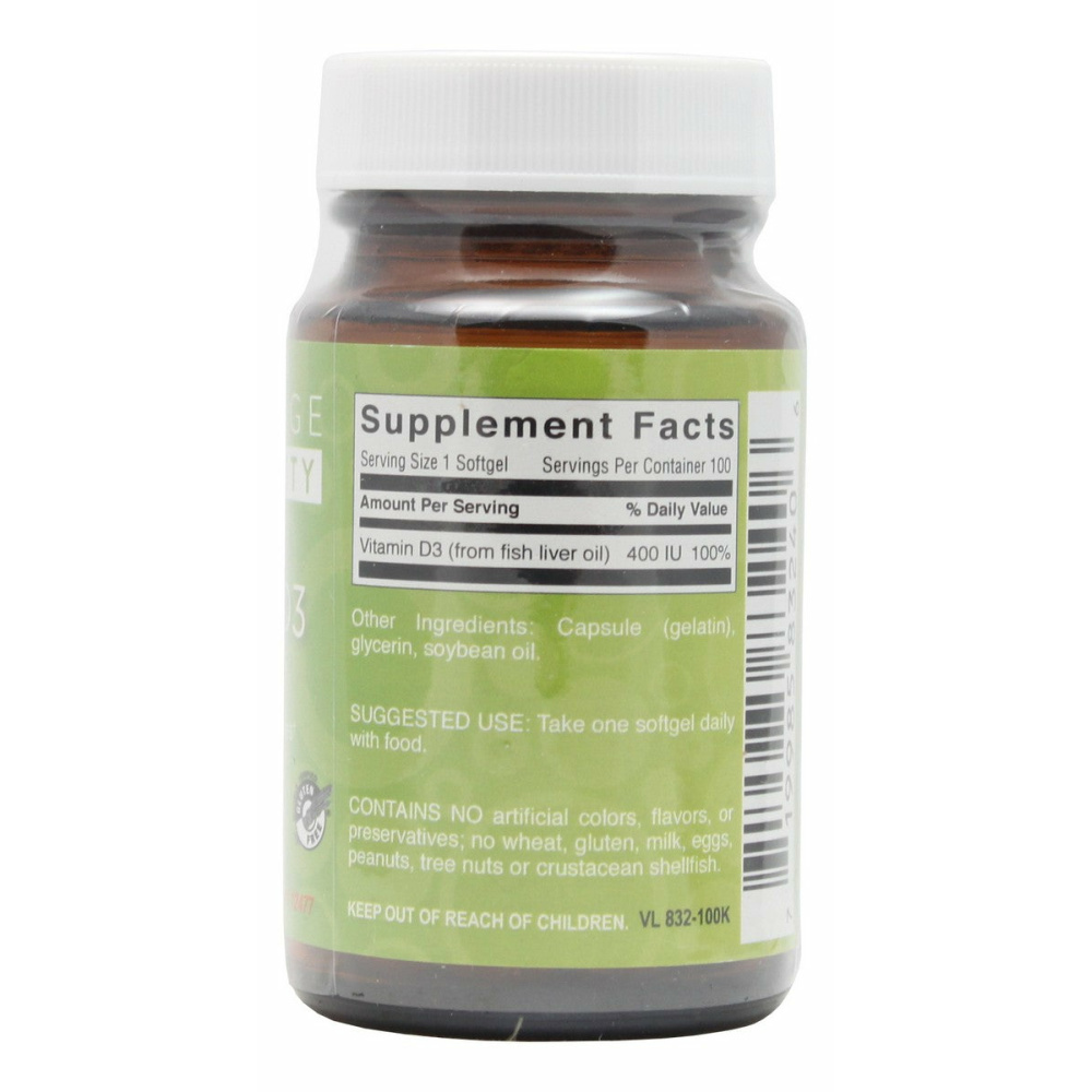 Vitamin D3 400 I.U. - 100 Softgels - Supplement Facts