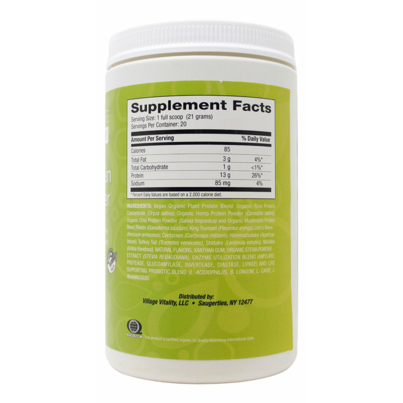 Organic Vegan Protein Powder - 14.8oz - Supplement Facts