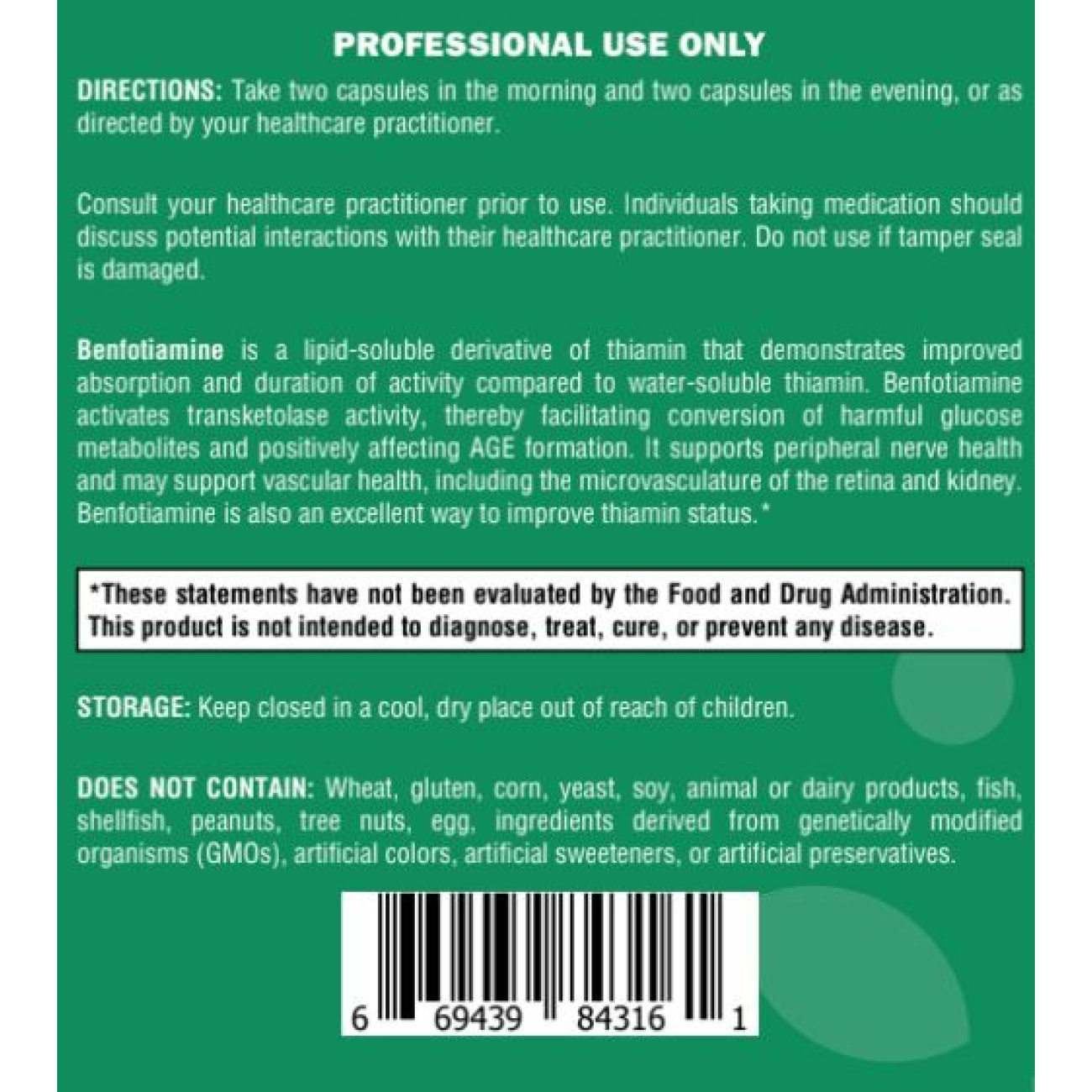 Benfotiamine 150 mg - 120 Capsules