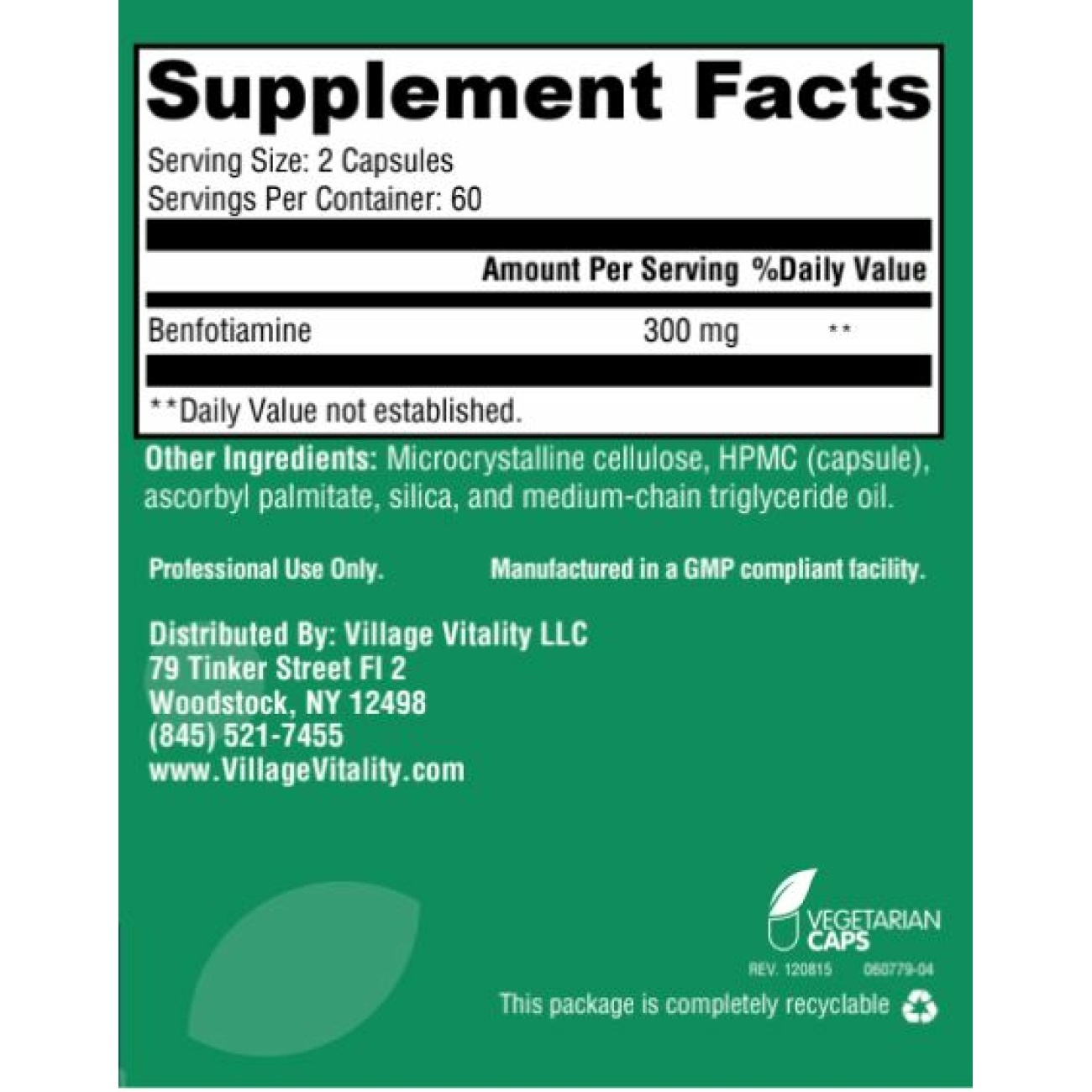 Benfotiamine 150 mg - 120 Capsules