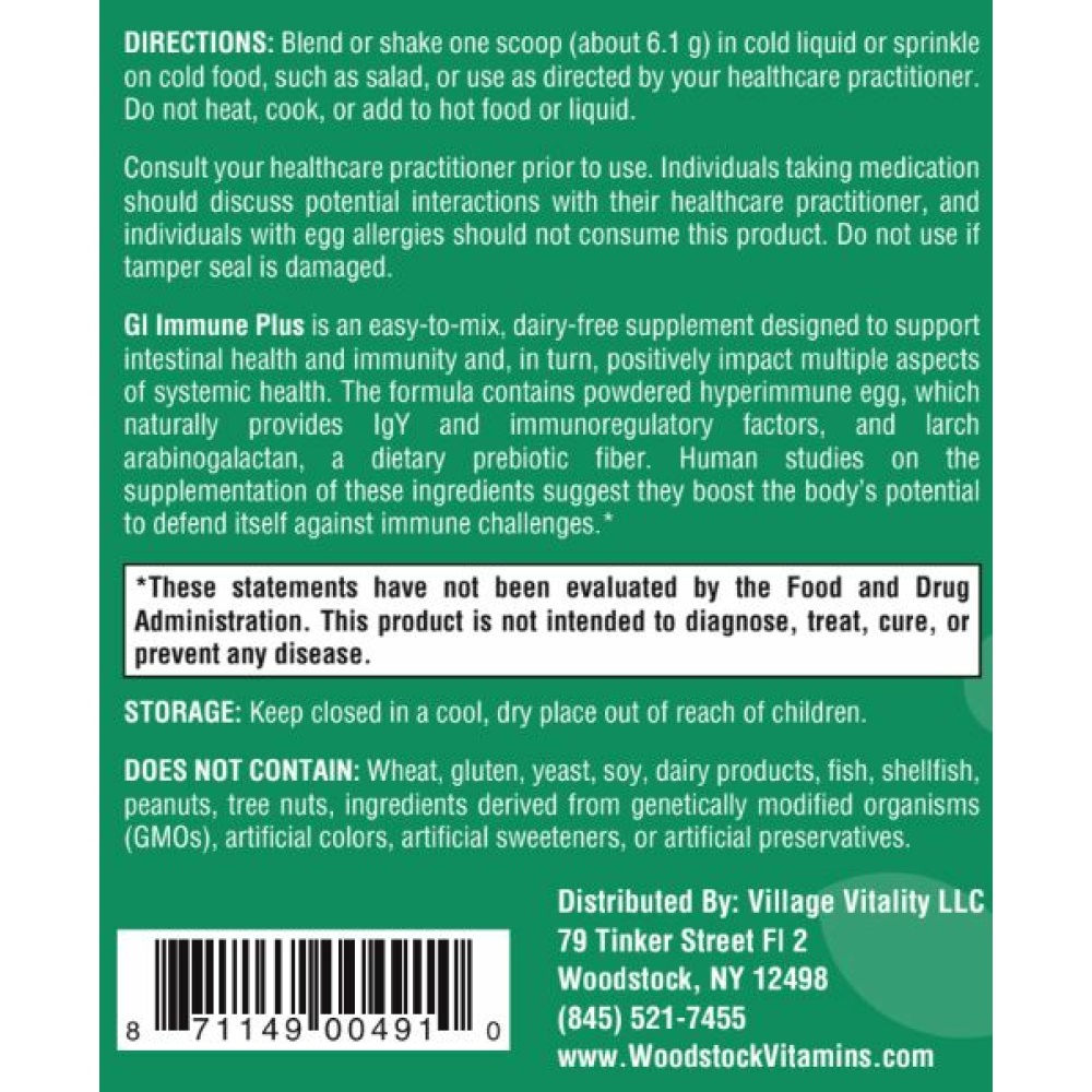 GI Immune Plus - Vanilla Flavor - 6.46 oz Powder
