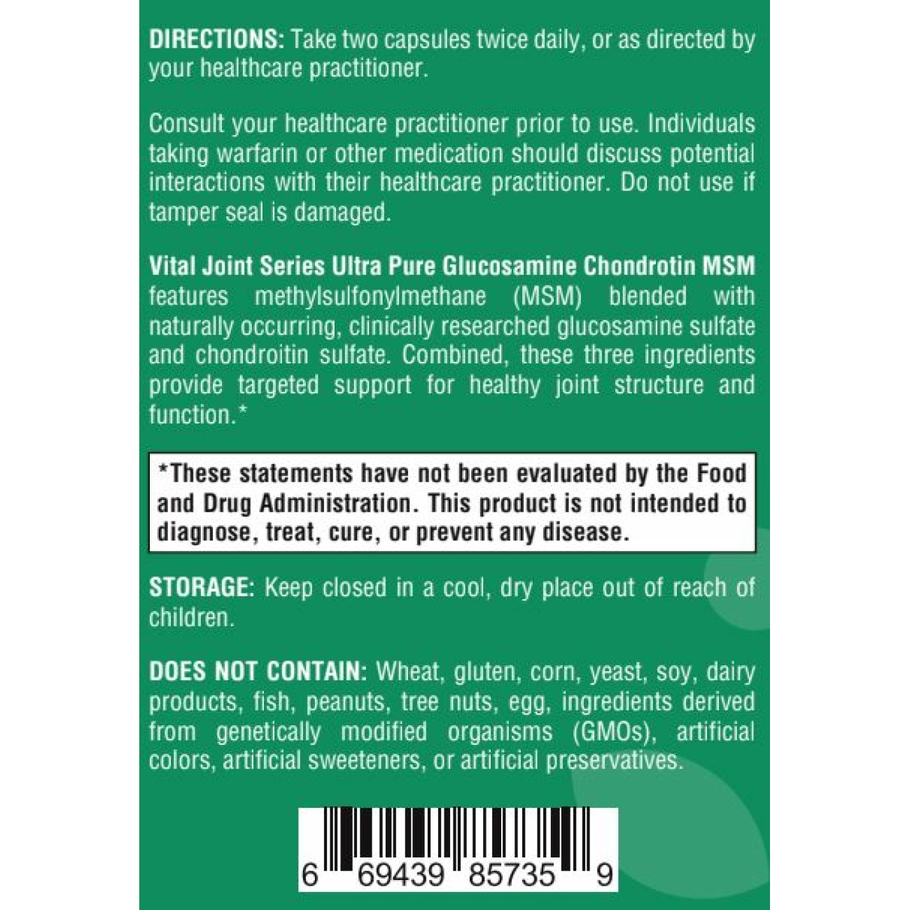 Vital Joint Series Ultra Pure Glucosamine Chondroitin MSM - 120 Capsules