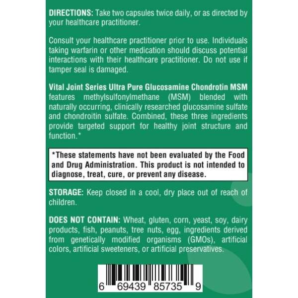 Vital Joint Series Ultra Pure Glucosamine Chondroitin MSM - 120 Capsules