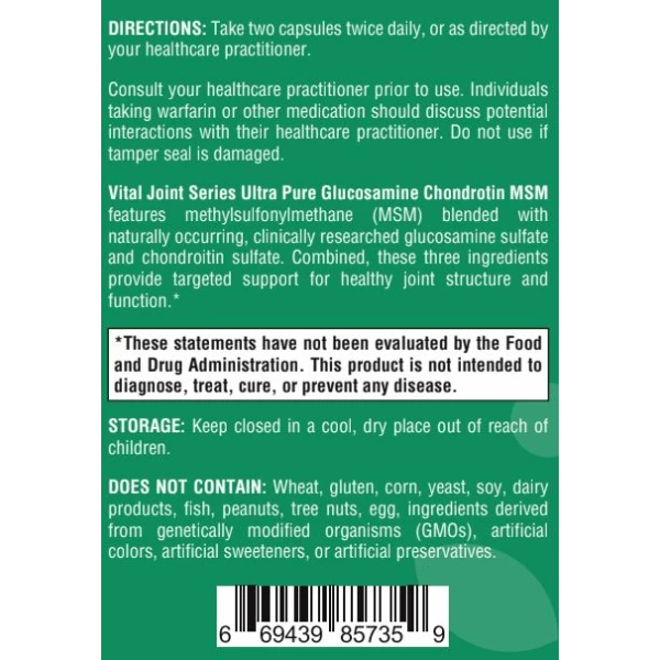 Vital Joint Series Ultra Pure Glucosamine Chondroitin MSM - 120 Capsules