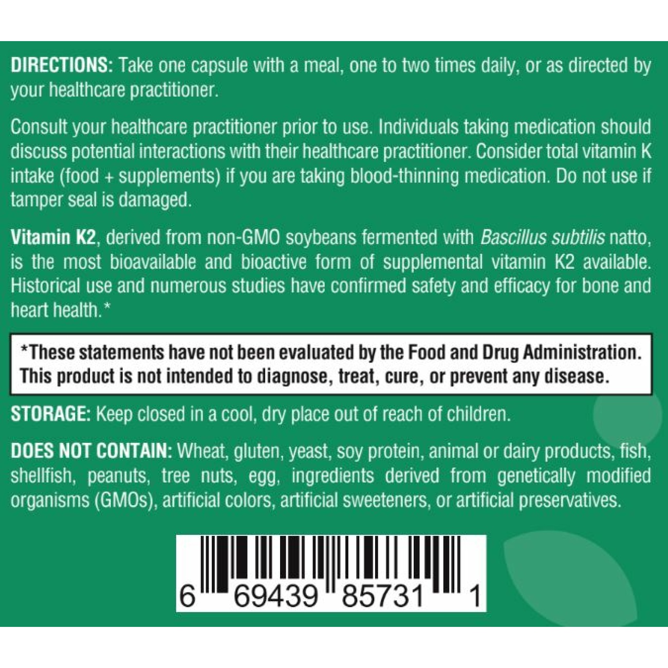 Vitamin K2 - 60 Capsules