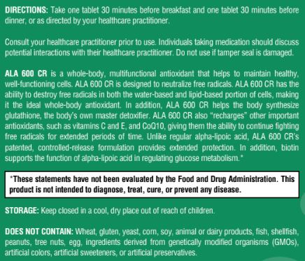 ALA 600 CR - 60 Tablets