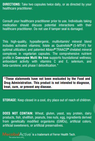 Coenzyme Multi No Iron - 240 Capsules