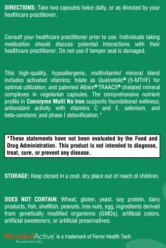 Coenzyme Multi No Iron - 240 Capsules