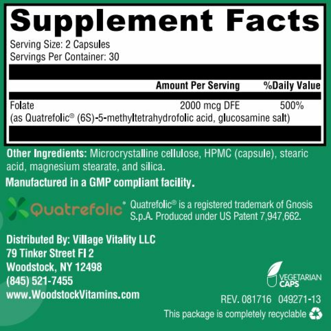L-Methylfolate 1mg - 60 Capsules