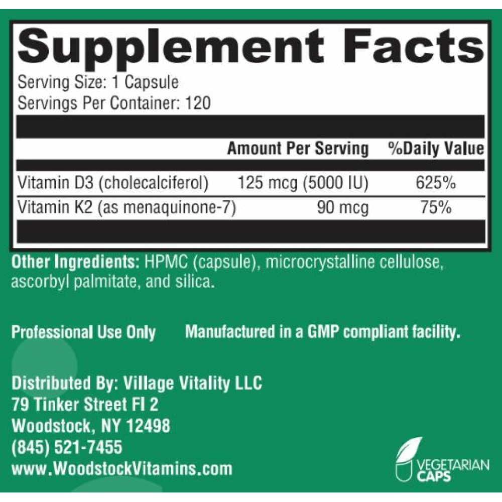 Vitamin D 5000 and K-2 90 - 120 Capsules