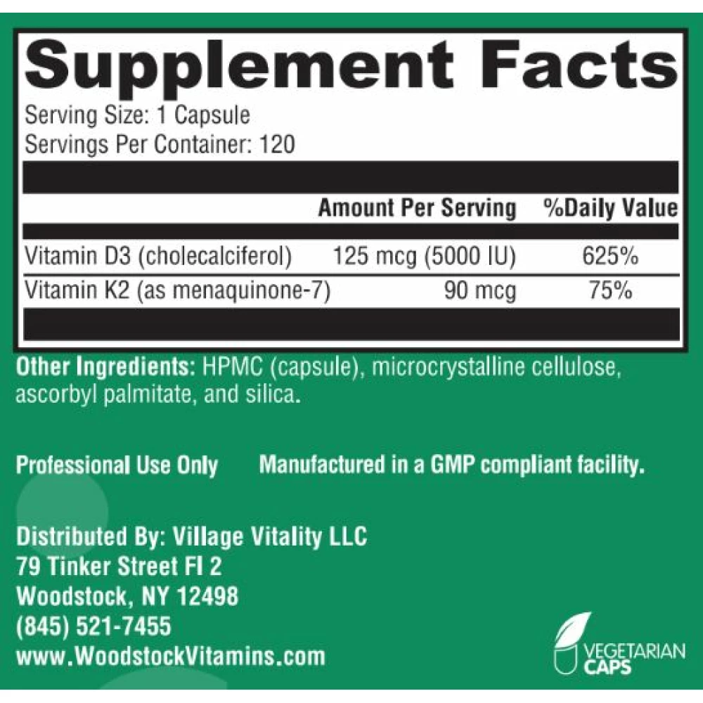 Vitamin D 5000 and K-2 90 - 120 Capsules