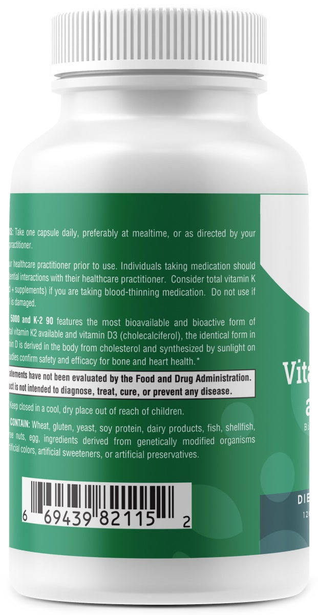Vitamin D 5000 and K-2 90 - 120 Capsules