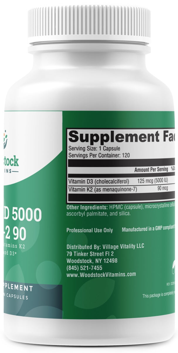 Vitamin D 5000 and K-2 90 - 120 Capsules
