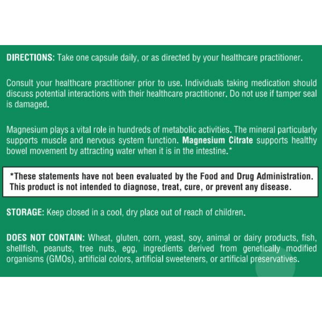 Magnesium Citrate - 120 Capsules