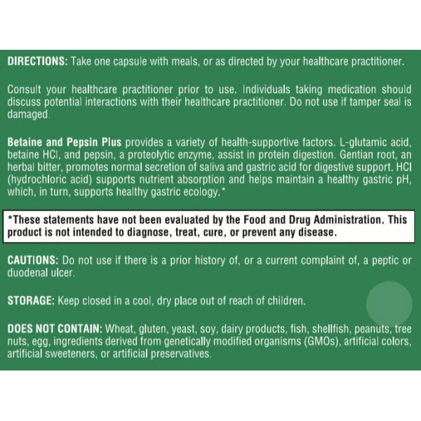 Betaine and Pepsin Plus - 90 Capsules
