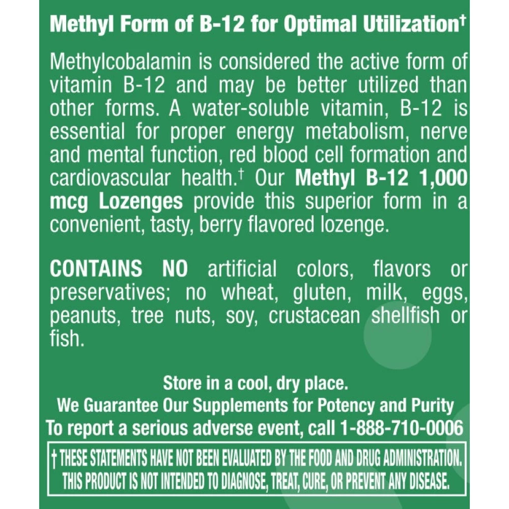 Methyl B12 1,000 mcg Natural Berry Flavor - 100 Lozenges