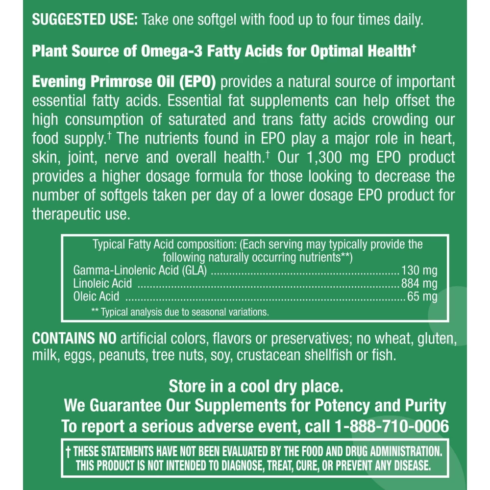 Evening Primrose Oil 1,300 mg - 180 Softgels
