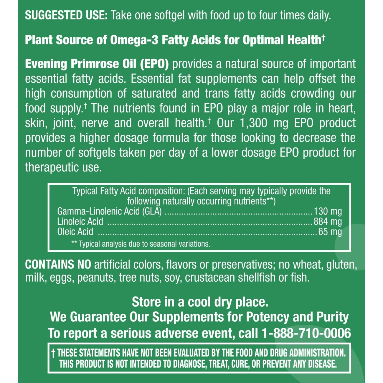 Evening Primrose Oil 1,300 mg - 180 Softgels