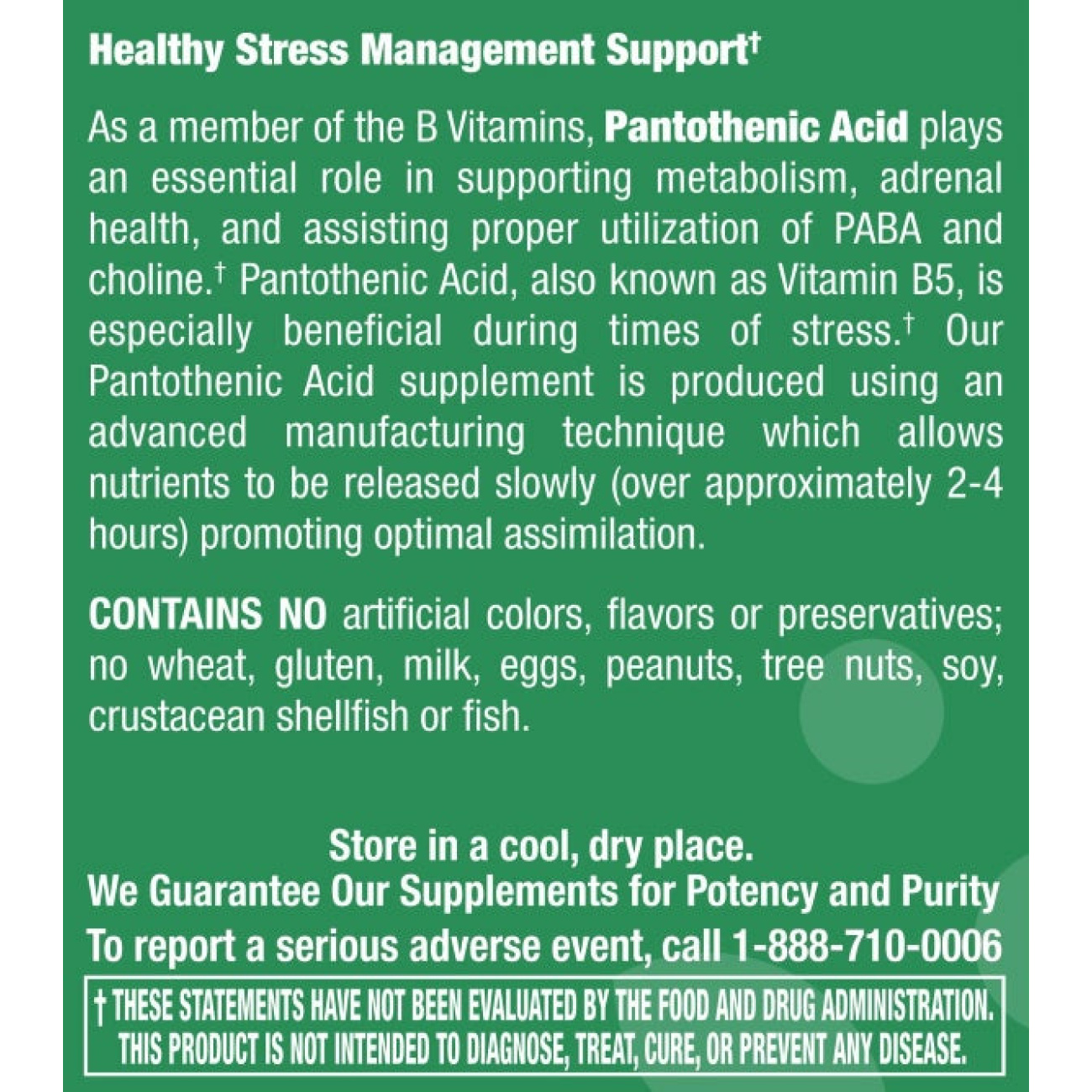 Pantothenic Acid 500 mg PR - 60 Tablets