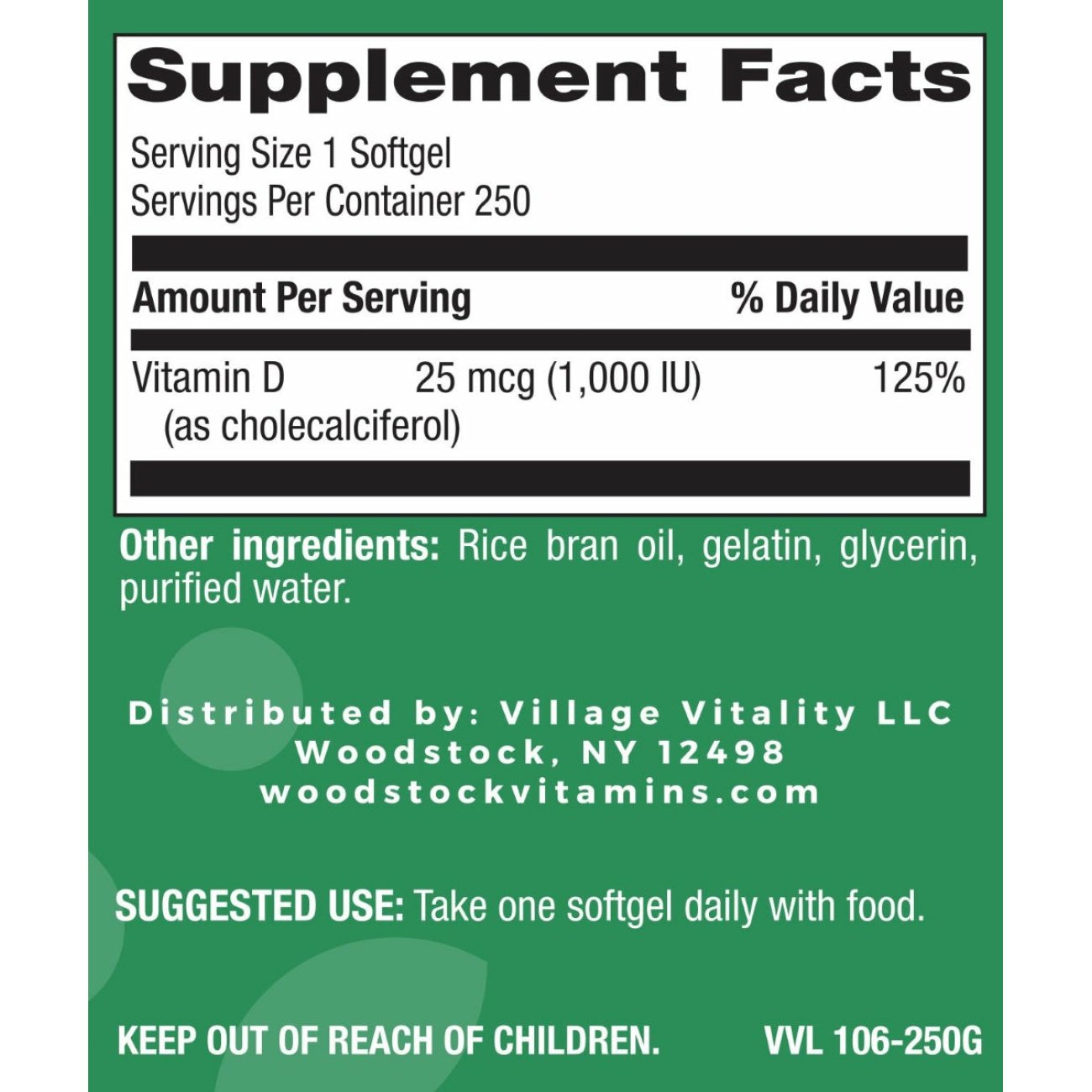 Vitamin D 1,000 I.U. - 250 Softgels