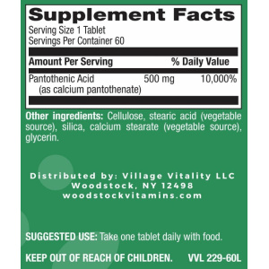 Pantothenic Acid 500 mg PR - 60 Tablets