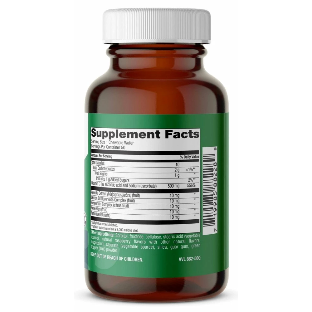 Chewable Vitamin C 500 mg Raspberry-Cherry Flavor - 50 Wafers
