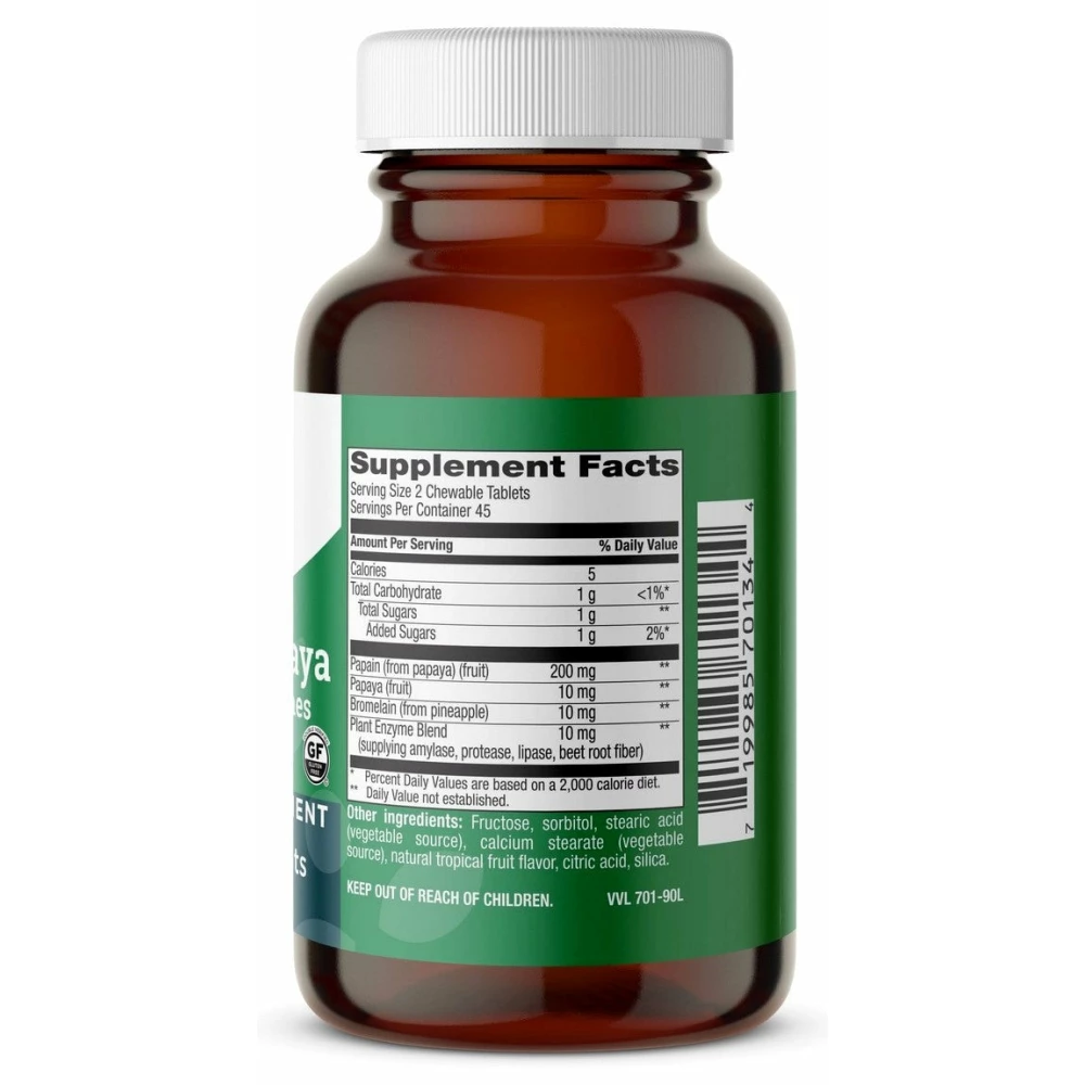 Chewable Natural Papaya - Natural Tropical Fruit Flavor - 90 Tablets