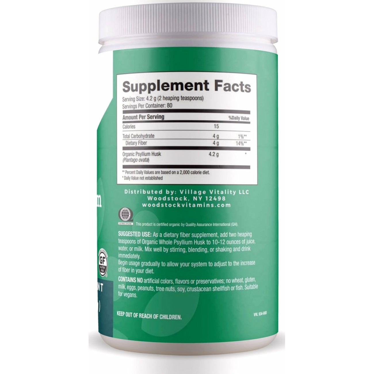 Organic Whole Psyllium Husk Powder - 12 oz