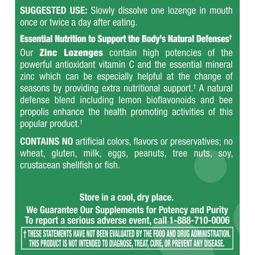 Zinc Lozenges - Cool Lemon Flavor - 120 Lozenges