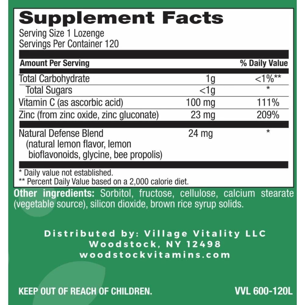 Zinc Lozenges - Cool Lemon Flavor - 120 Lozenges