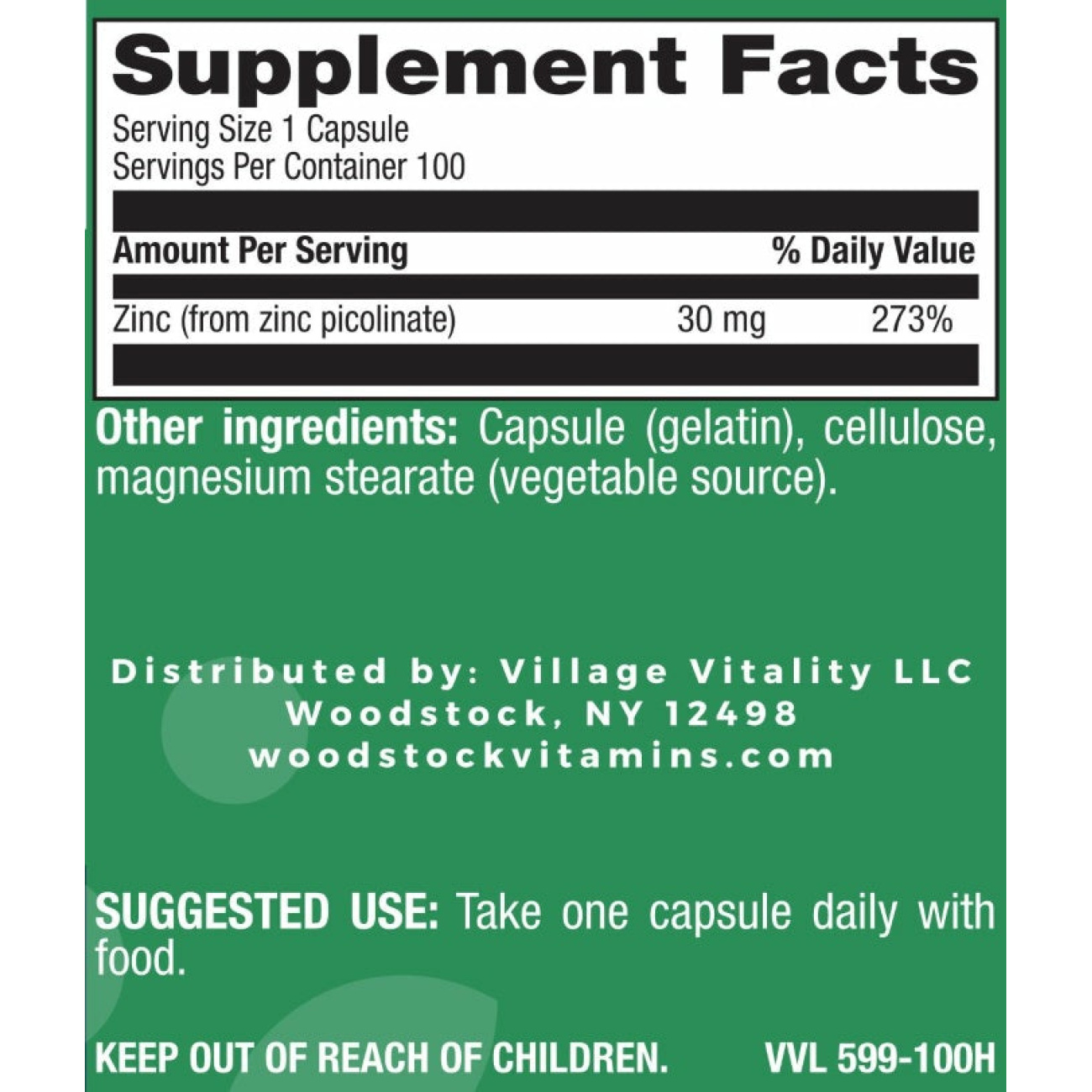 Zinc Picolinate 30 mg - 100 Capsules
