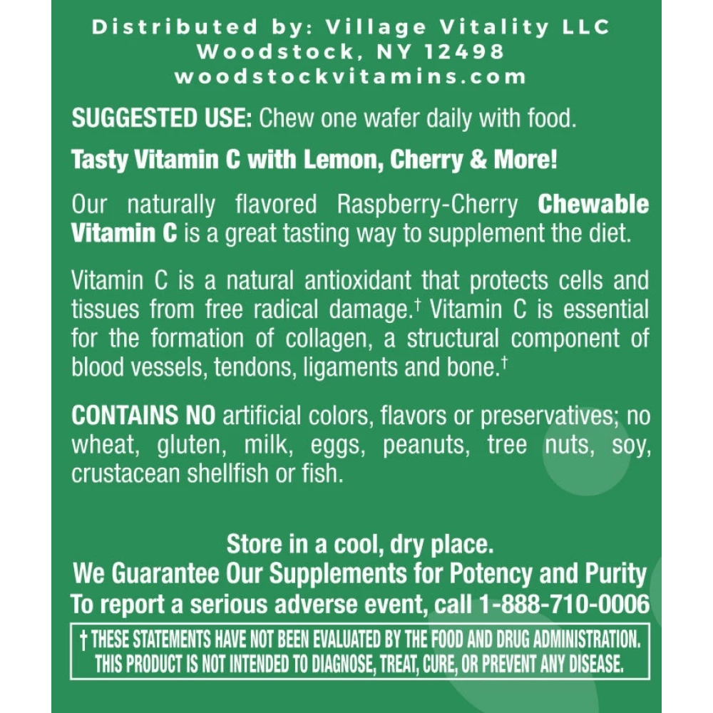 Chewable Vitamin C 500 mg Raspberry-Cherry Flavor - 50 Wafers