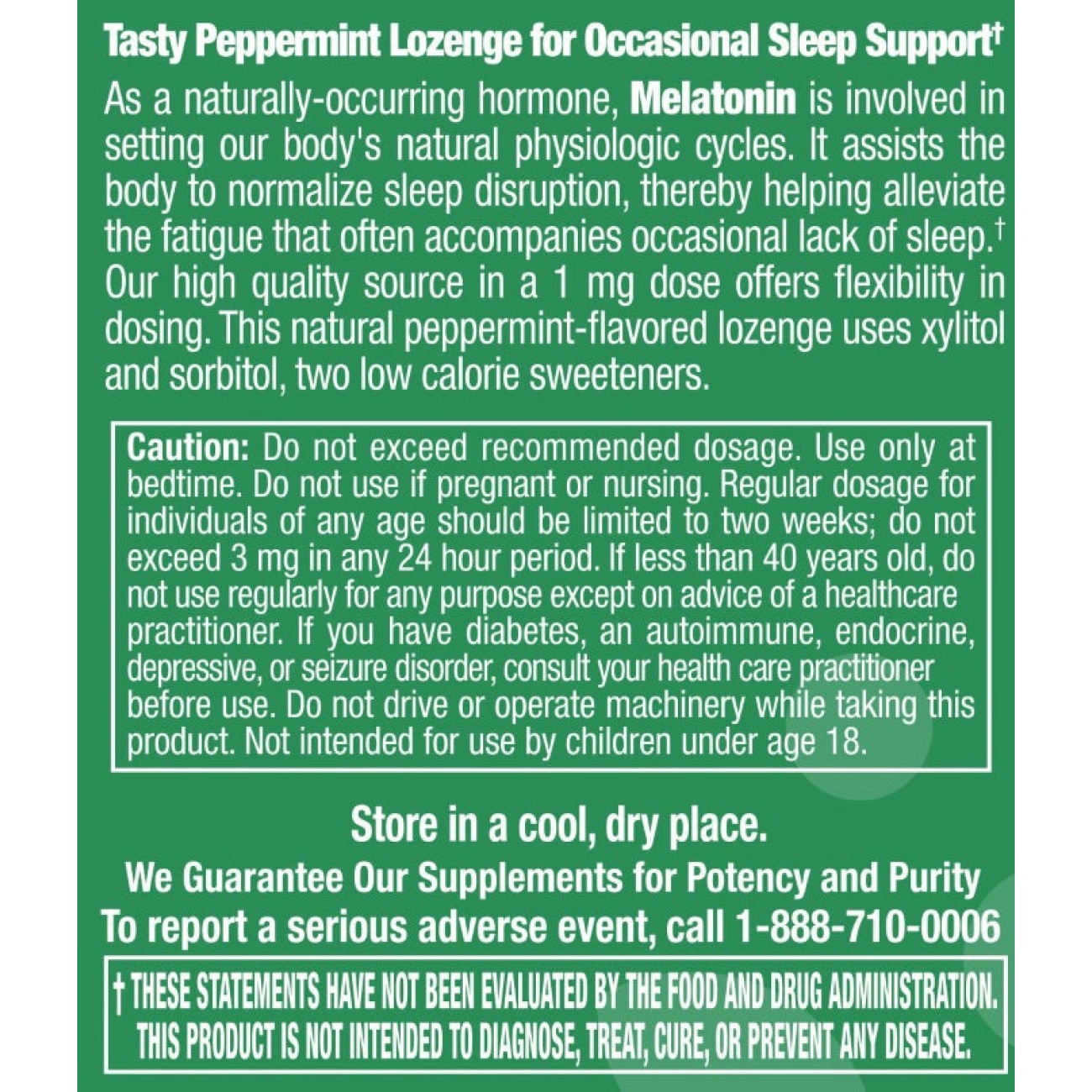 Melatonin 1 mg Natural Peppermint Flavor - 60 Lozenges