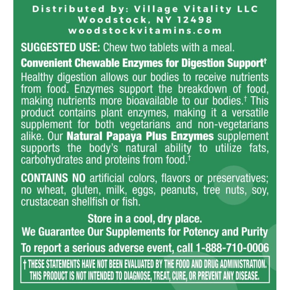 Chewable Natural Papaya - Natural Tropical Fruit Flavor - 90 Tablets