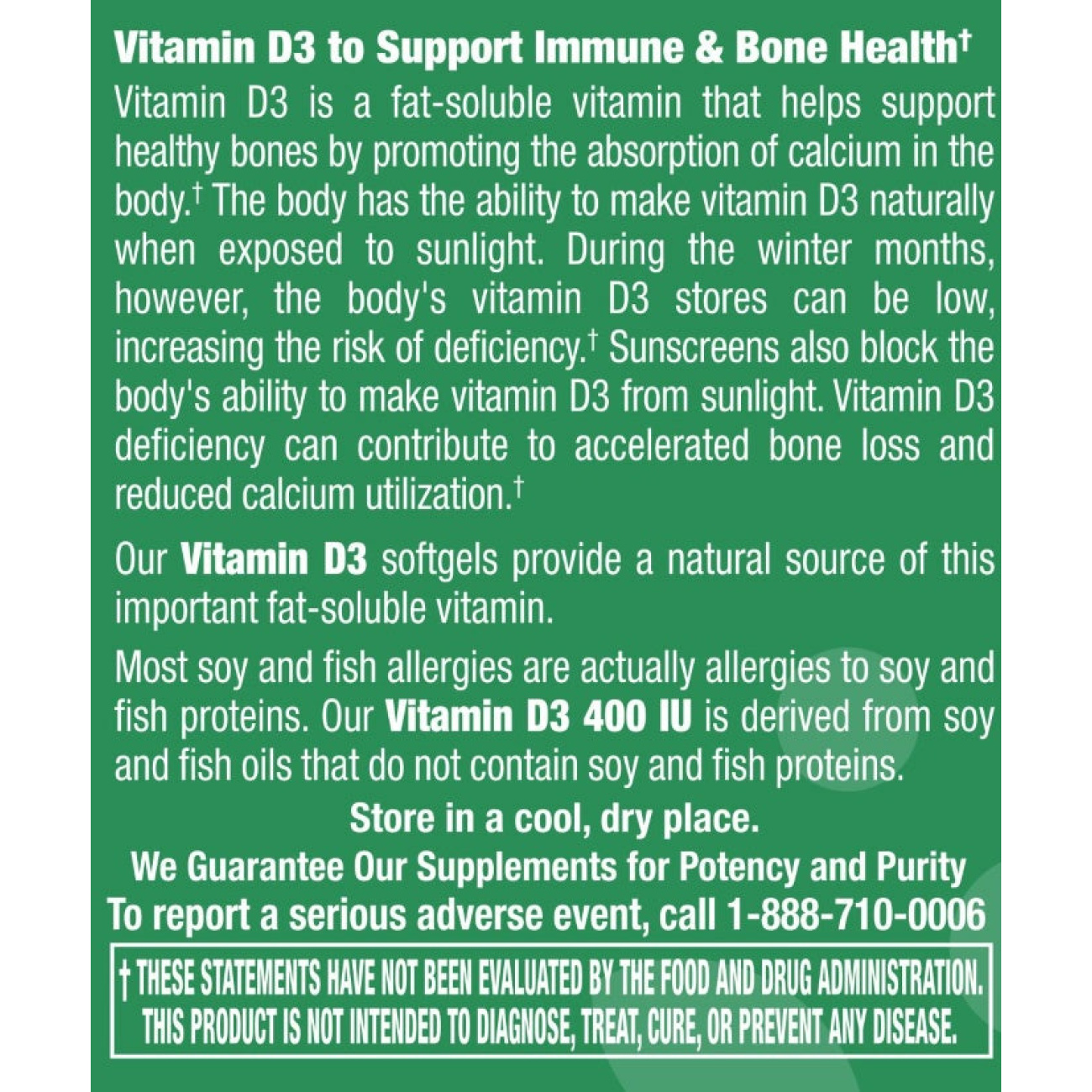 Vitamin D3 400 I.U. - 100 Softgels