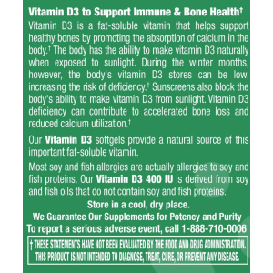 Vitamin D3 400 I.U. - 100 Softgels