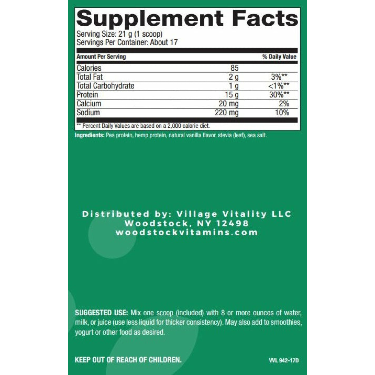 Organic Balanced Plant Protein Blend - Natural Vanilla Flavor - 13.8 oz Powder